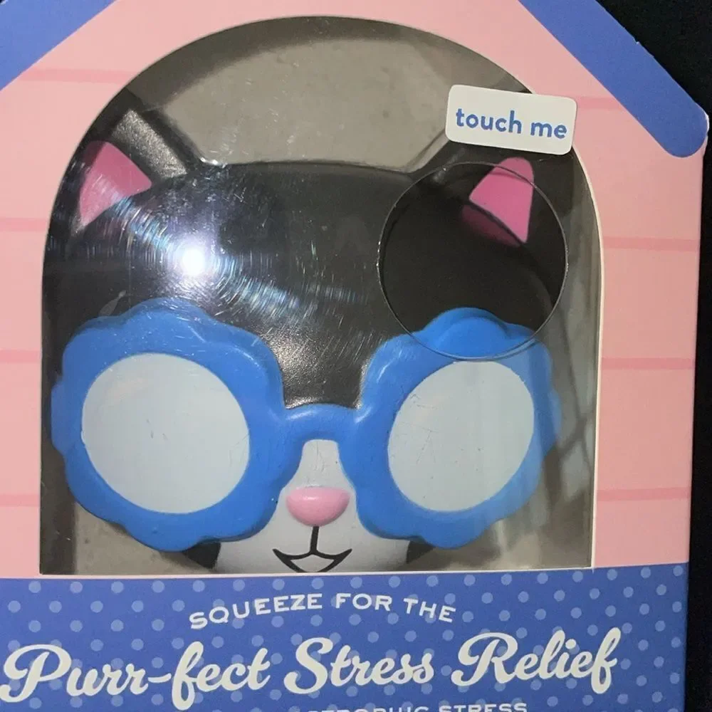 New Eccolo pet black cat kitty with flower glasses squeeze ball stress ball